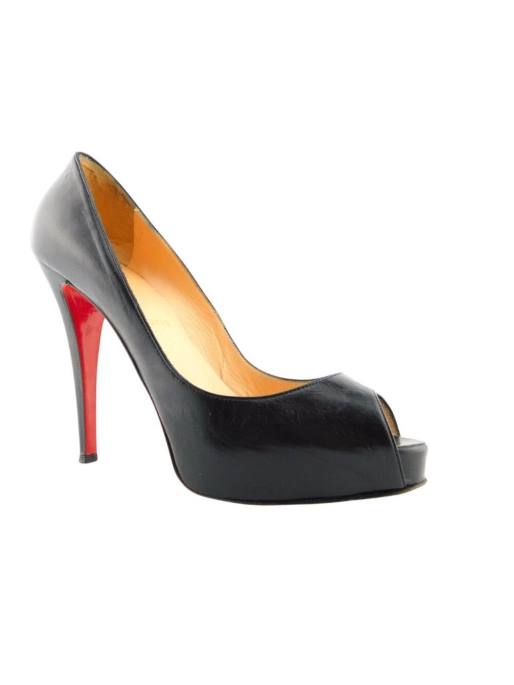 CHRISTIAN LOUBOUTIN Black Leather Peep Toe Platform Heel Pumps 38.5
